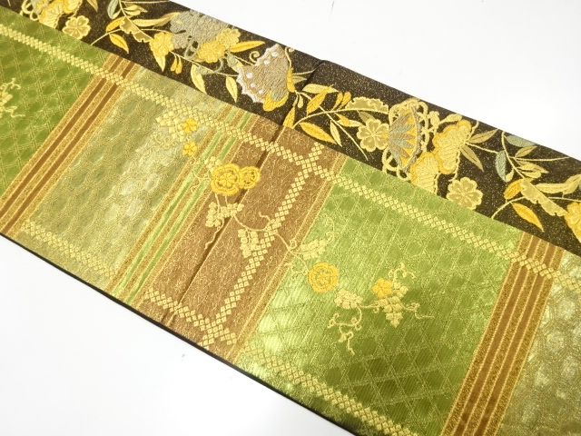 JAPANESE KIMONO / FUKURO OBI FOR FURISODE / SILK / WOVEN BUTTERFLY & WEEPING SAKURA & CLASSICAL PATTERN